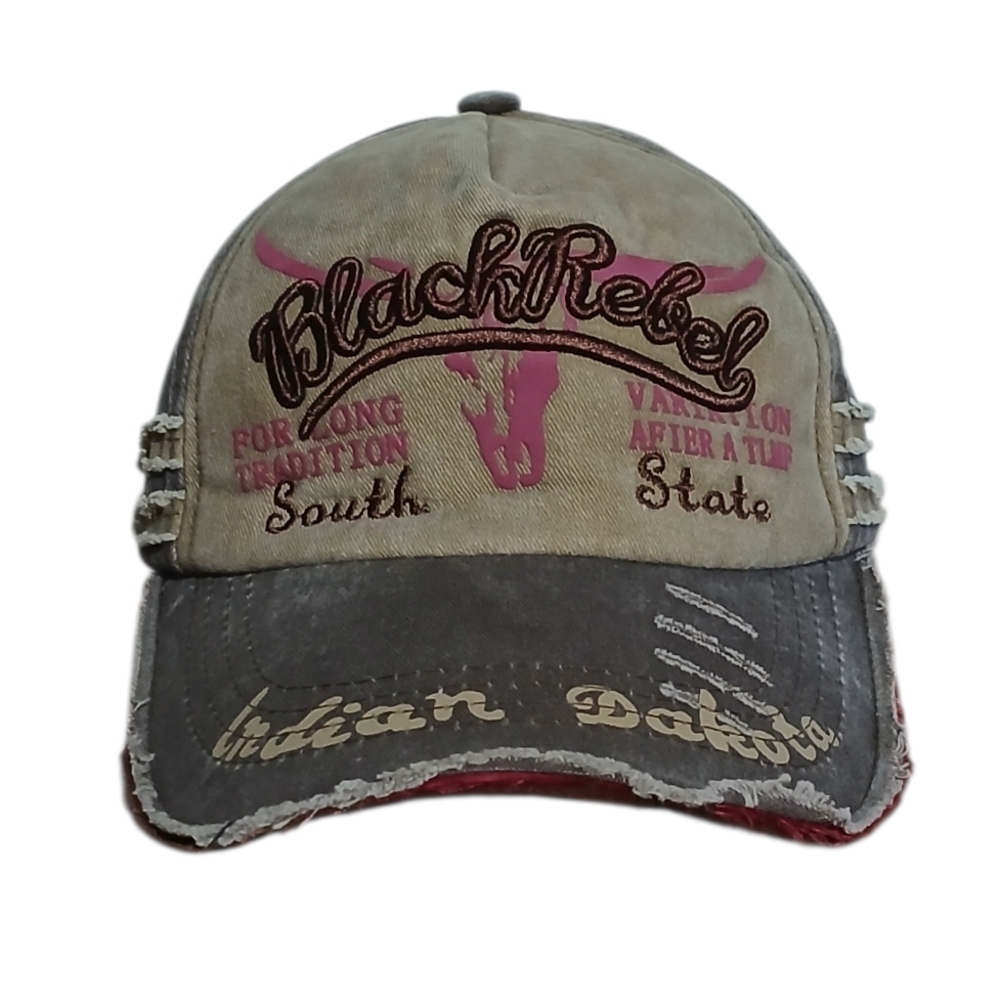 Black Rebel Indian Dakota Slideback Baseball Cap Khaki/Red